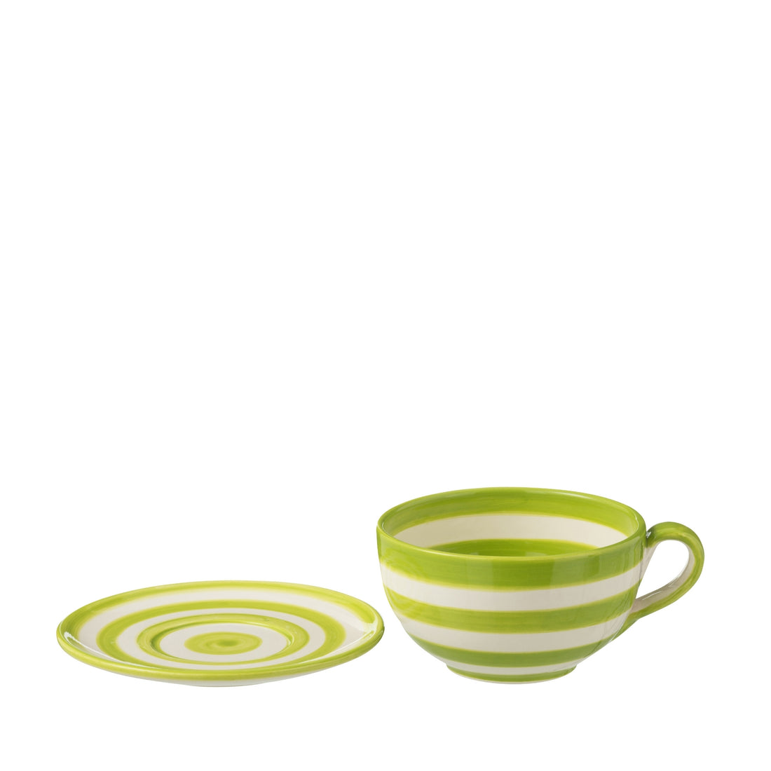 Koffiekop met Schaaltje Granada Strepen Groen/Wit Keramiek J-Line