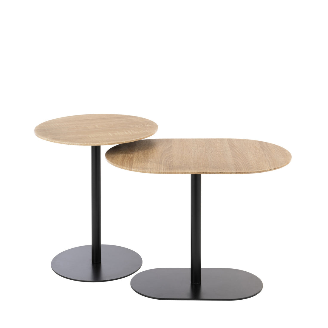 Bijzettafel Rond &amp; Ovaal Zwart/Naturel J-Line Set van 2