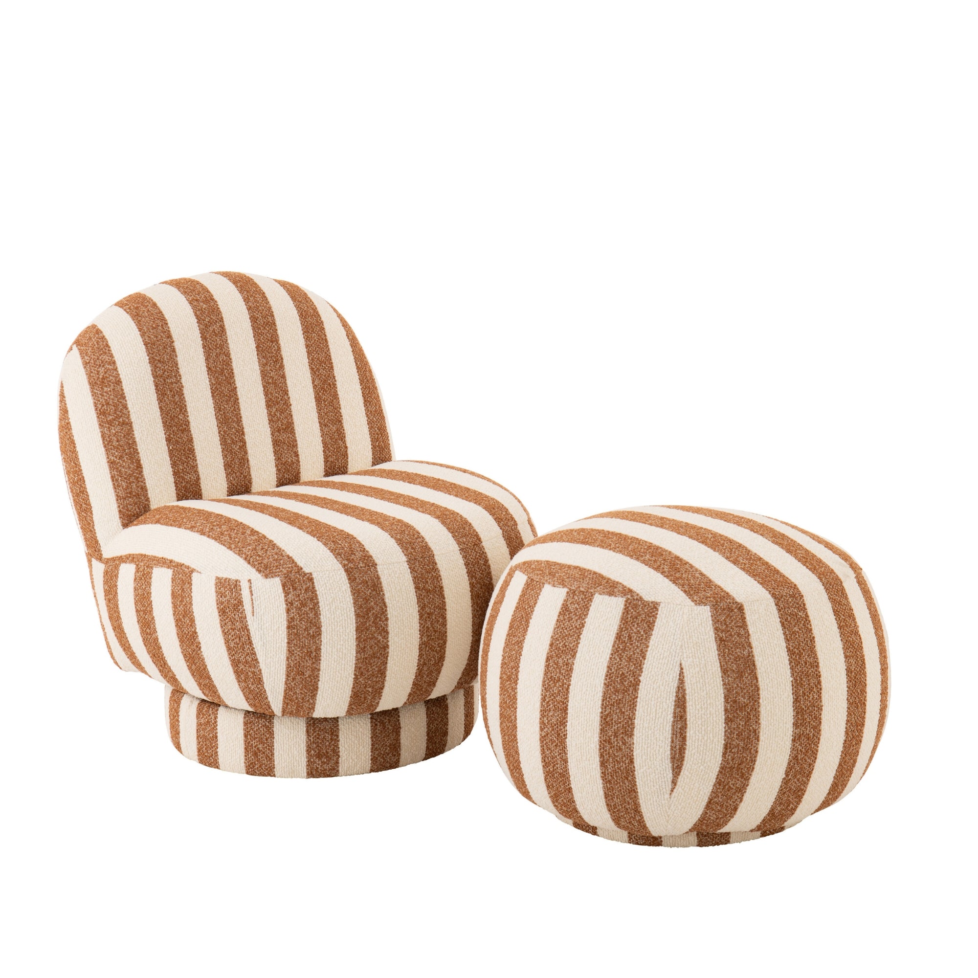 Lounge Chair Gestreepte Stof Camel/Gebroken Wit J-Line