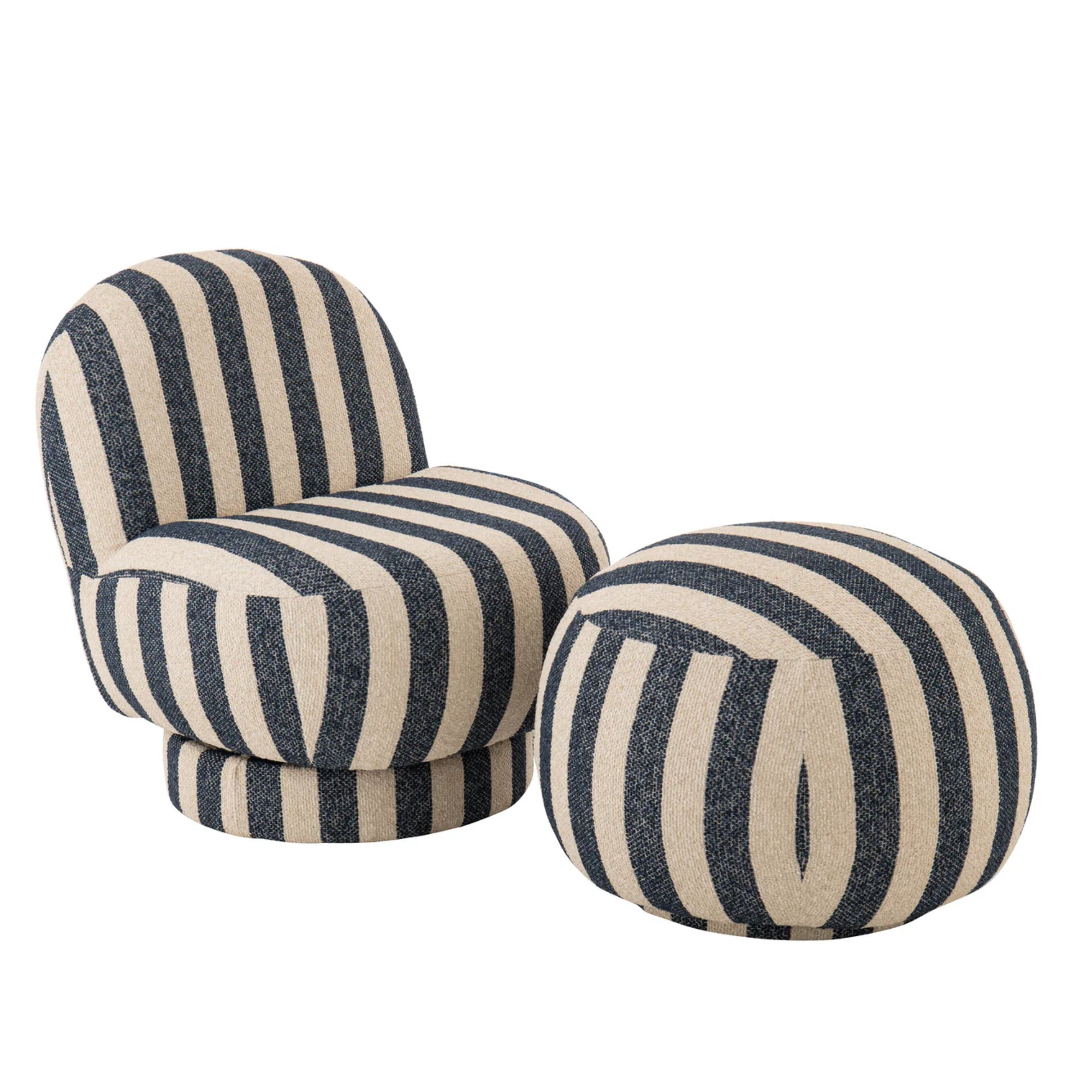 Loungestoel met Poef Gestreepte Stof Blauw/Gebroken Wit J-Line