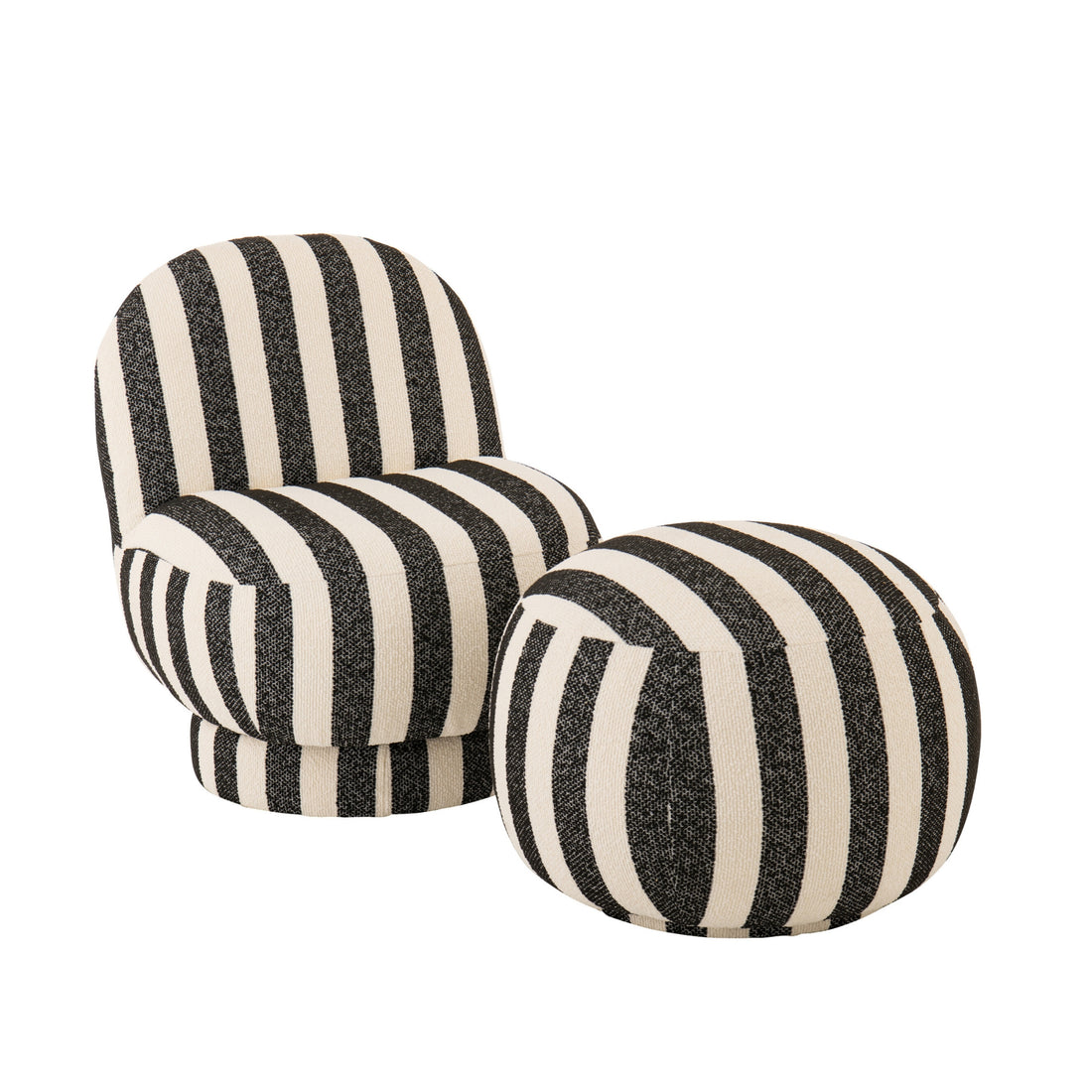 Loungestoel met Poef Gestreepte Stof Zwart/Gebroken Wit J-Line