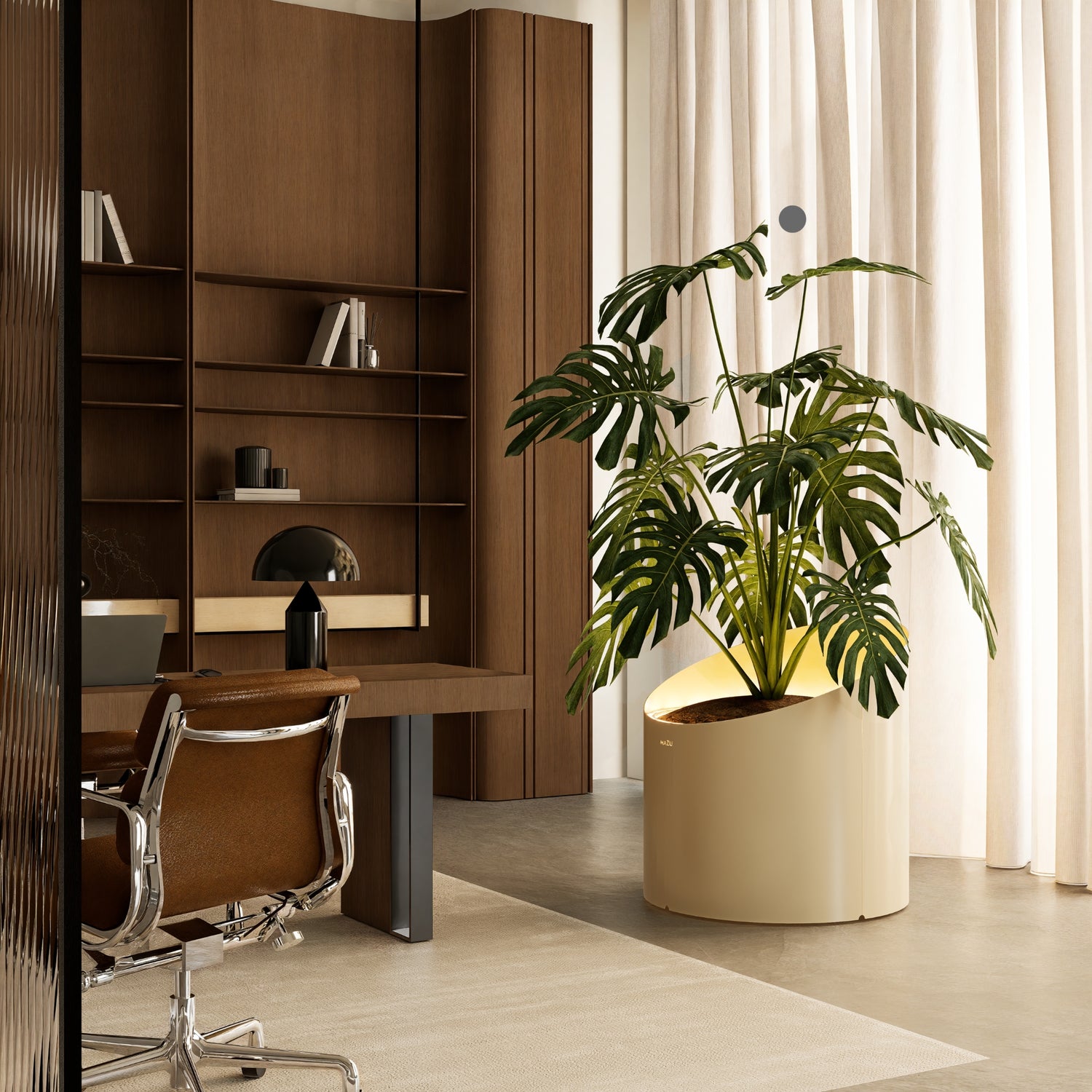 MAZU Wedge Luxe LED Plantenpot Zwart Bruin