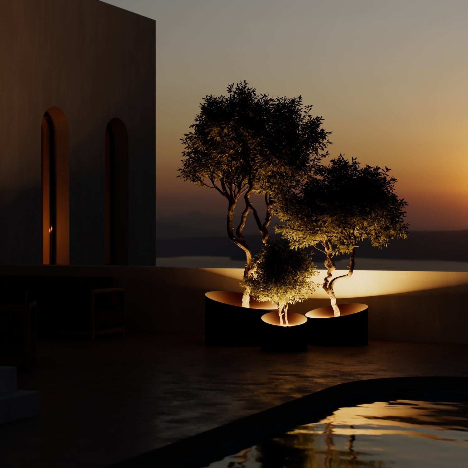 MAZU Wedge Luxe LED Plantenpot Zwart Bruin