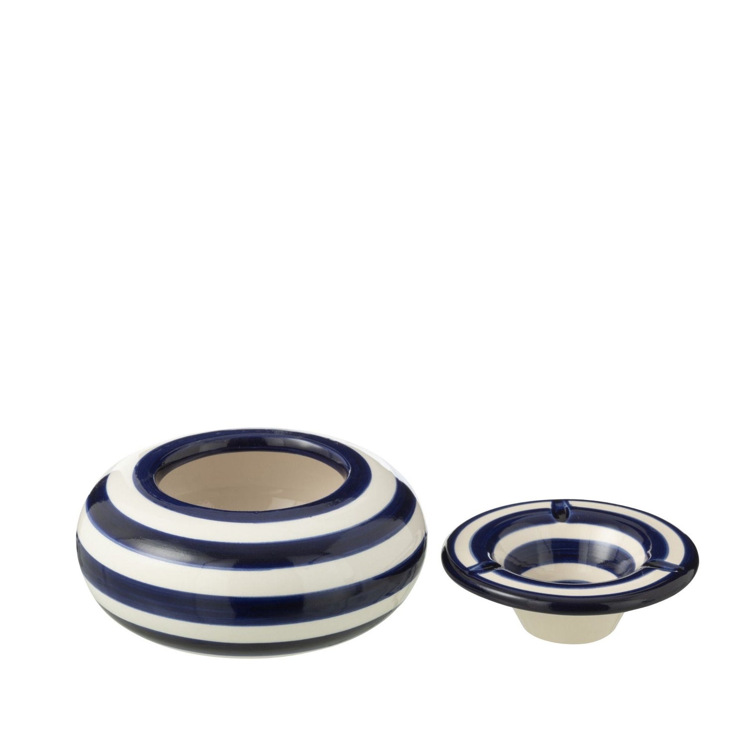 Grote Asbak Granada Strepen Cobalt Blauw/Wit Keramiek J-Line