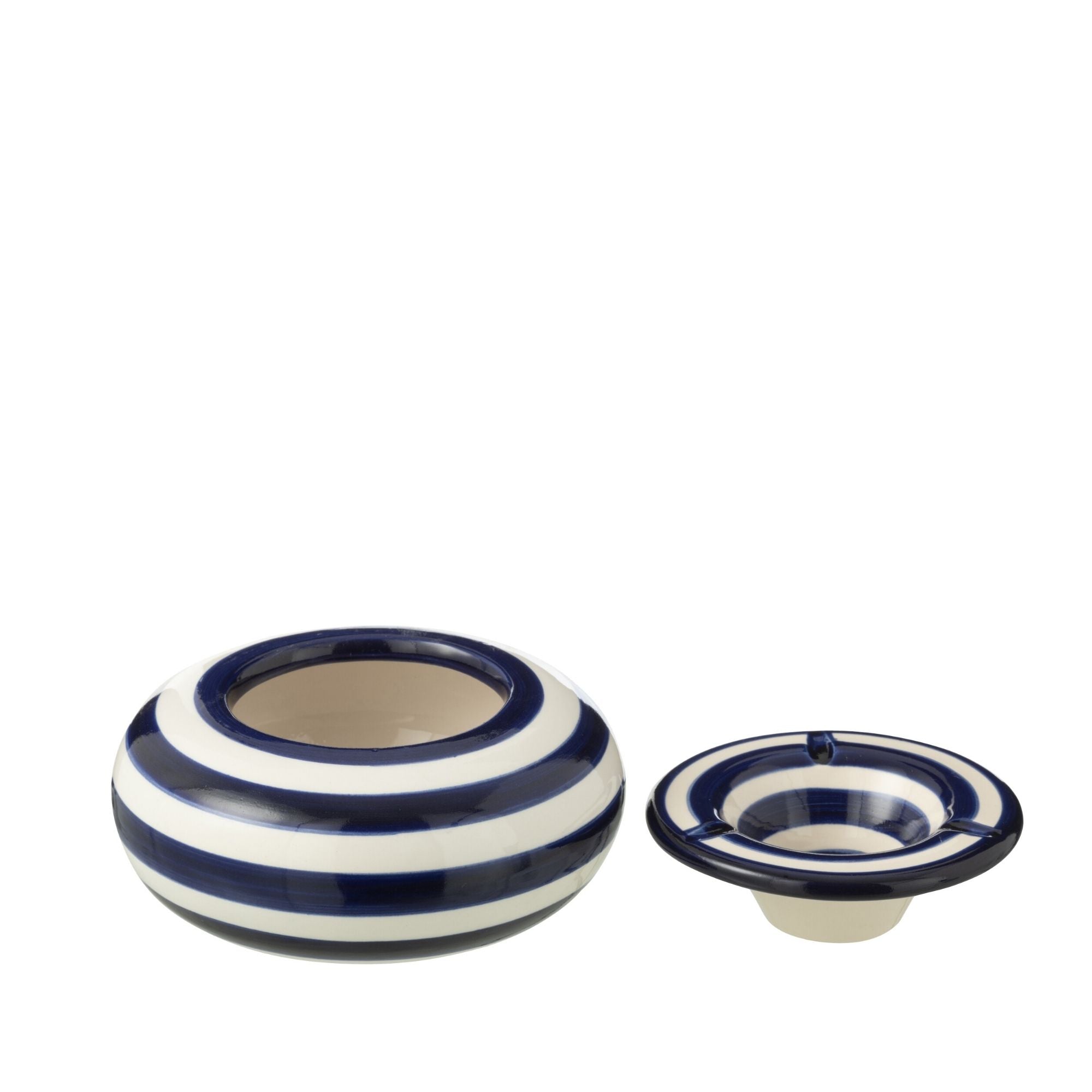 Grote Asbak Granada Strepen Cobalt Blauw/Wit Keramiek J-Line