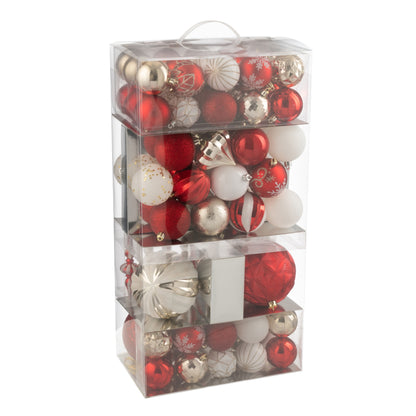 Doos Van 80 Kerstbal Plastiek Kerstrood/Goudkleurig J-Line