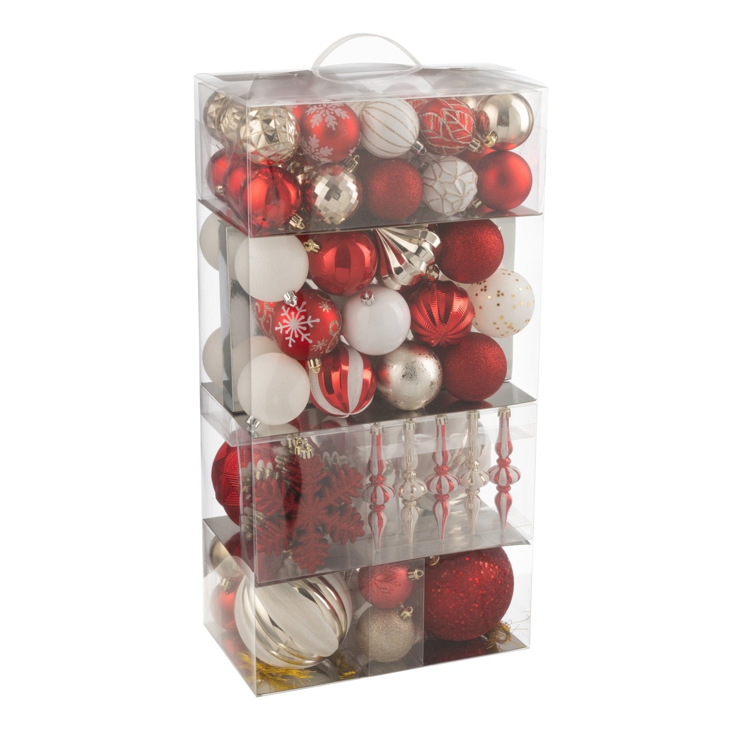 Doos Van 80 Kerstbal Plastiek Kerstrood/Goudkleurig J-Line