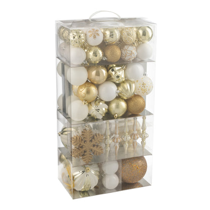 Doos Van 80 Kerstbal Plastiek Wit/Goudkleurig J-Line