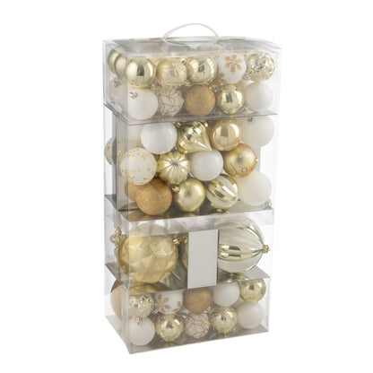 Doos Van 80 Kerstbal Plastiek Wit/Goudkleurig J-Line