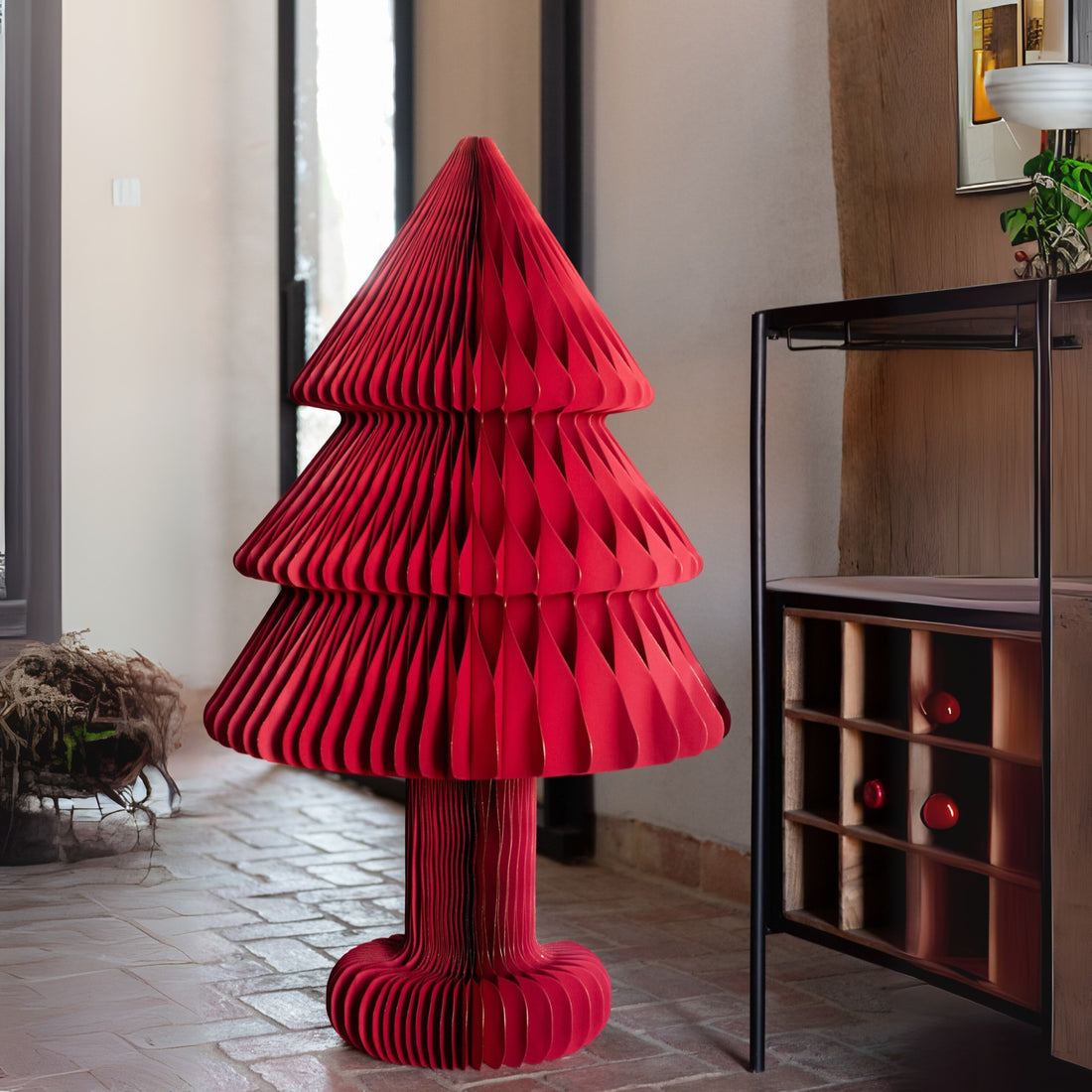 Kerstboom Vouwbaar Papier Kerstrood Large H100cm J-Line