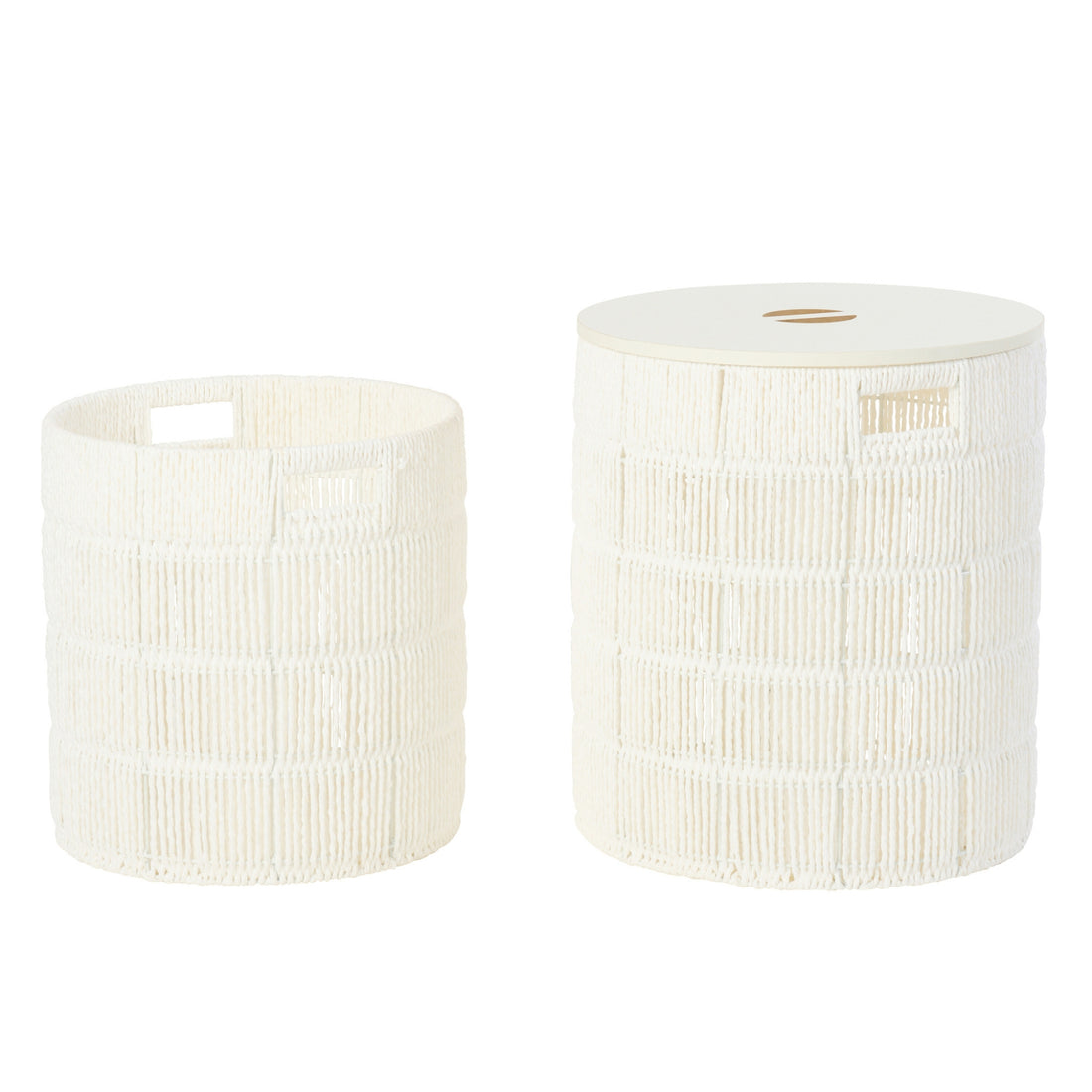 Set Van 2 Mand + Deksel Rond Papier Wit J-Line