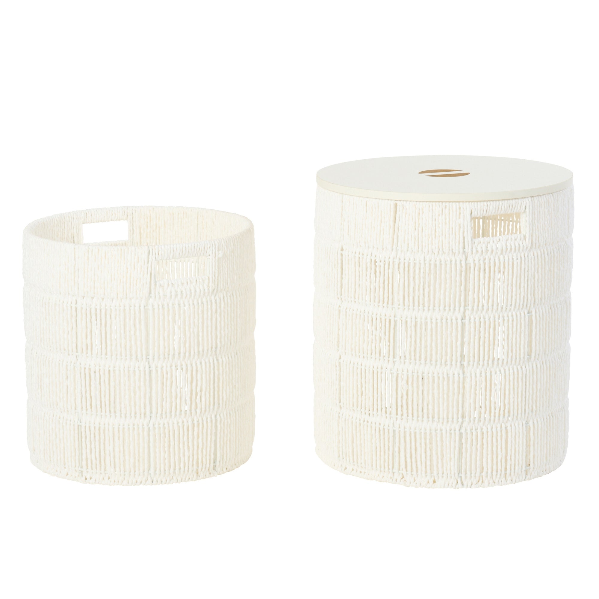 Set Van 2 Mand + Deksel Rond Papier Wit J-Line