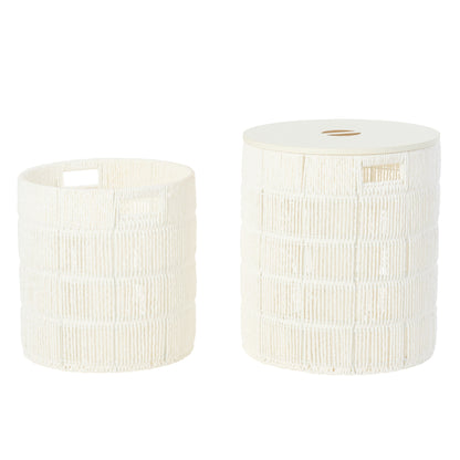 Set Van 2 Mand + Deksel Rond Papier Wit J-Line
