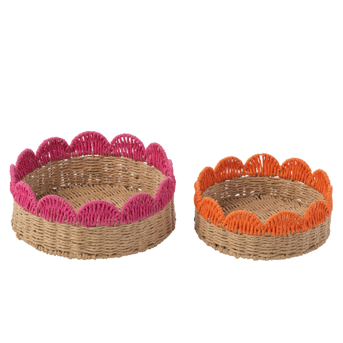 Set Van 2 Decoratief Plateau Geschulpte Rand Papier Roze/Oranje J-Line