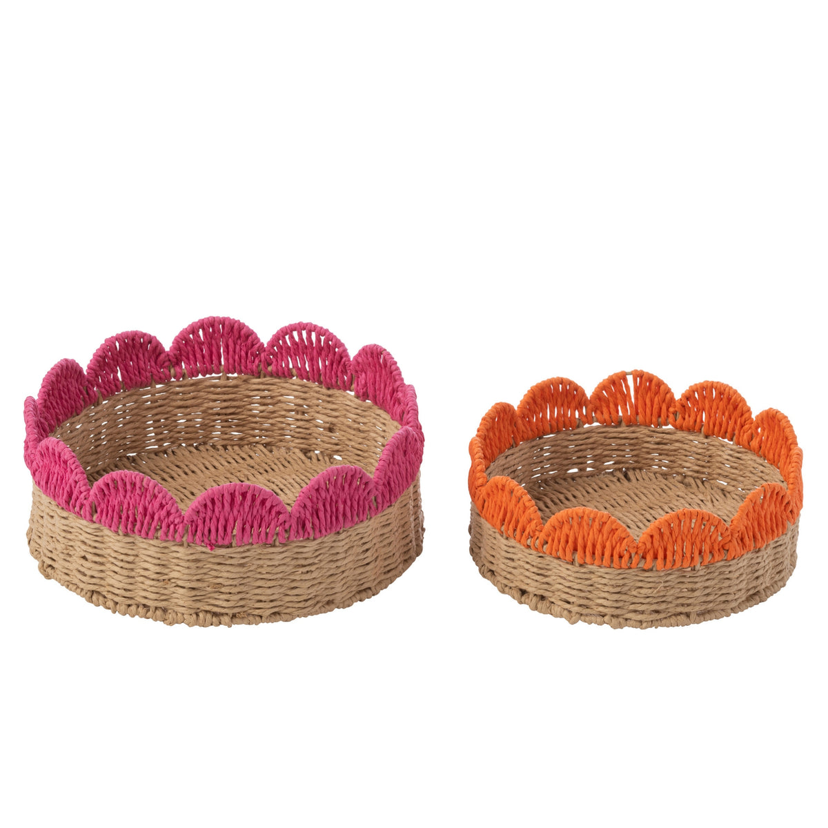 2er-Set dekorative Tabletts mit gewelltem Rand, Papier, rosa/orange, J-Line