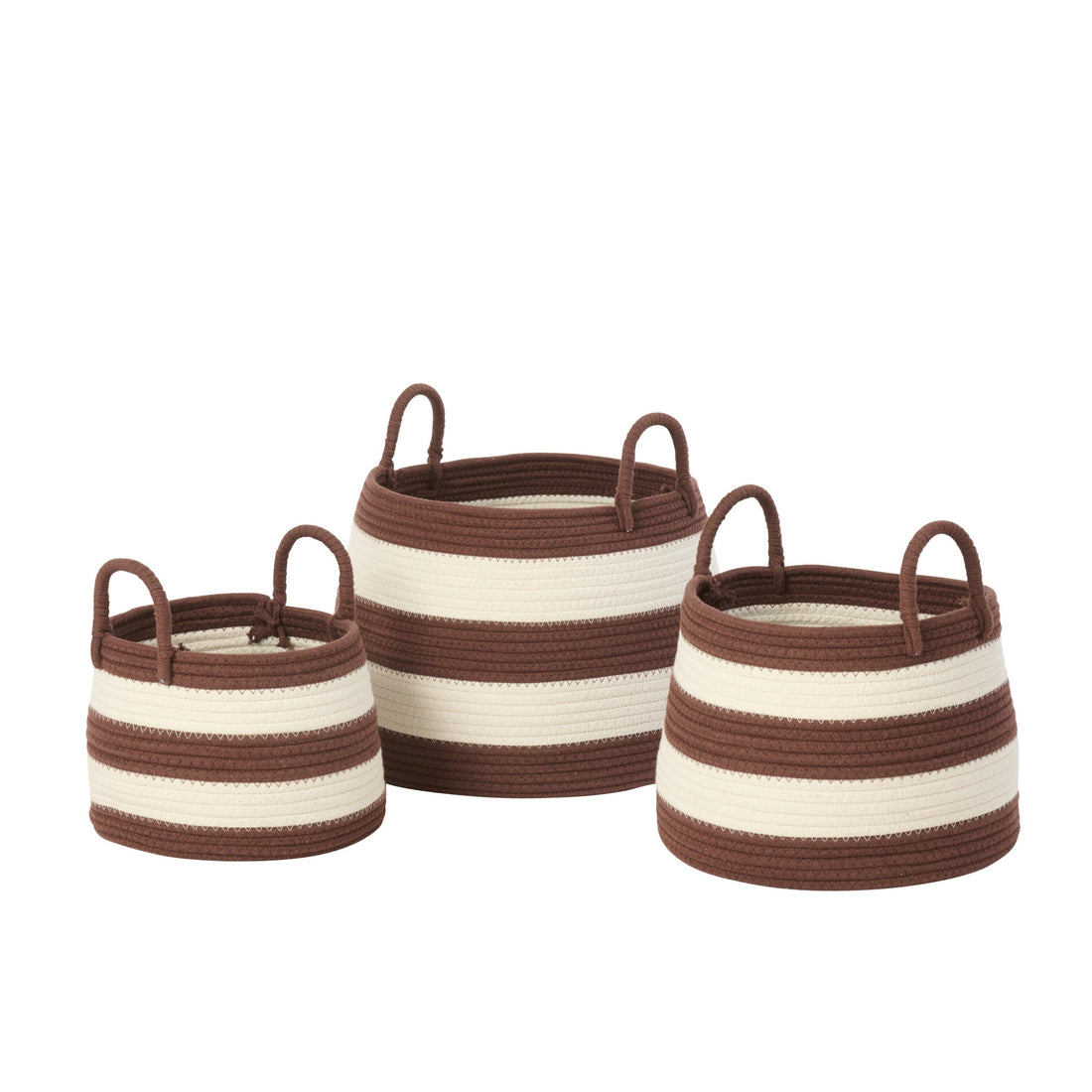 Set Van 3 Mand Met Handvat Rond Gestreept Polyester Donkerbruin/Wit J-Line
