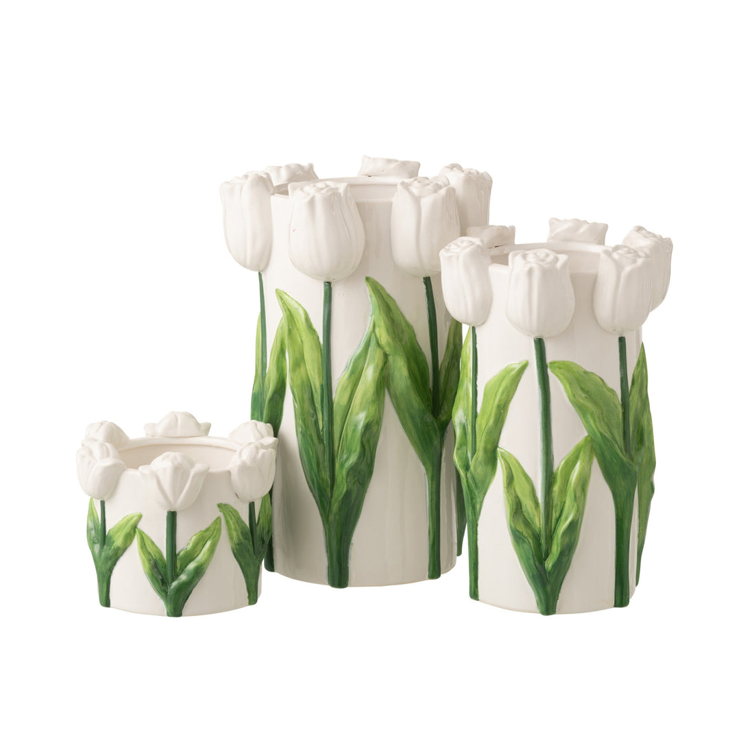 Vaas Tulp Keramiek Wit/Groen Medium J-Line