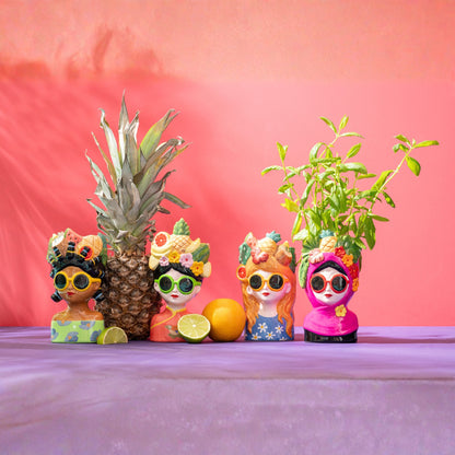 Bloempot Dame Fruit Keramiek Multi Assortiment Van 4 J-Line