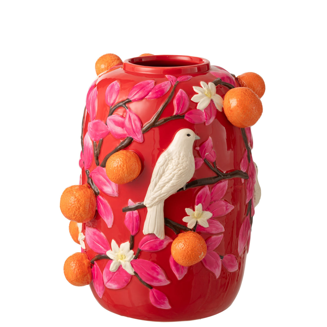 Vaas Vogel/Sinaasappels Keramiek Roze/Oranje Large J-Line