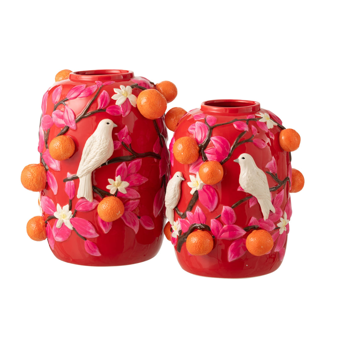 Vaas Vogel/Sinaasappels Keramiek Roze/Oranje Large J-Line