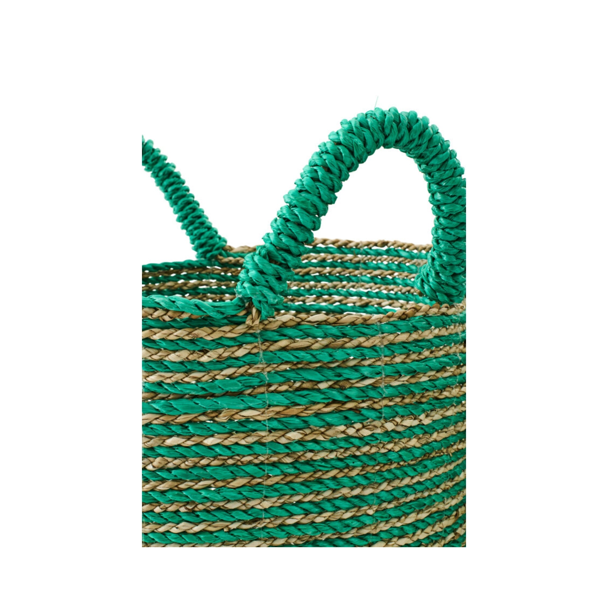 Set Van 3 Mand Gestreept Raffia Donkergroen/Naturel J-Line