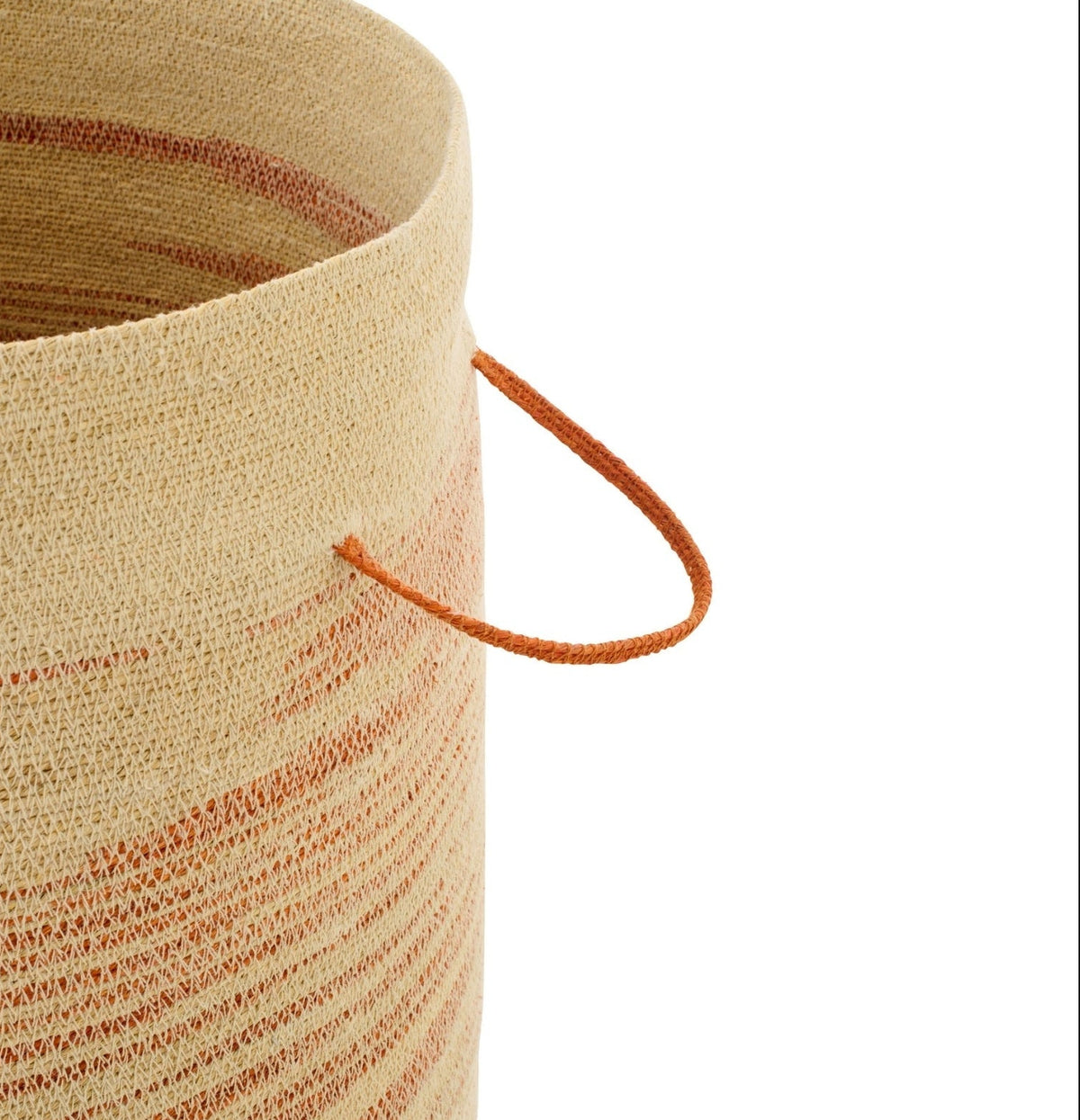 Korb mit Griff + Deckel Gestreift Seegras Natur/Dunkelorange J-Line