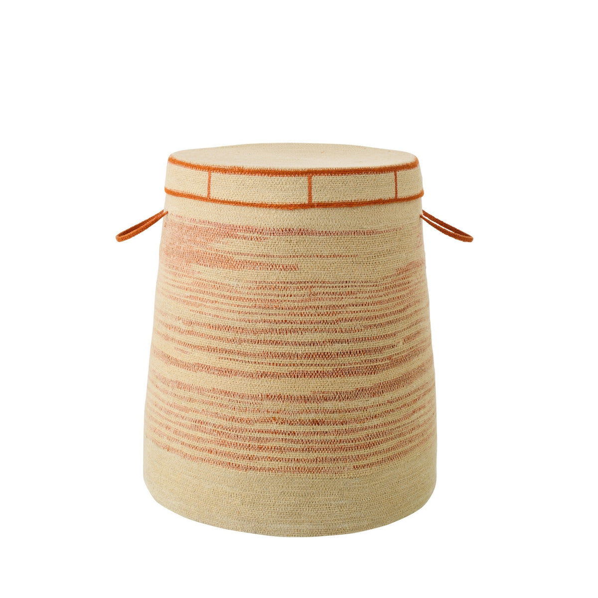 Korb mit Griff + Deckel Gestreift Seegras Natur/Dunkelorange J-Line