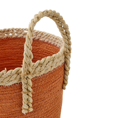 Set Van 3 Mand Met Handvatten Papier Donkeroranje/Naturel  J-Line