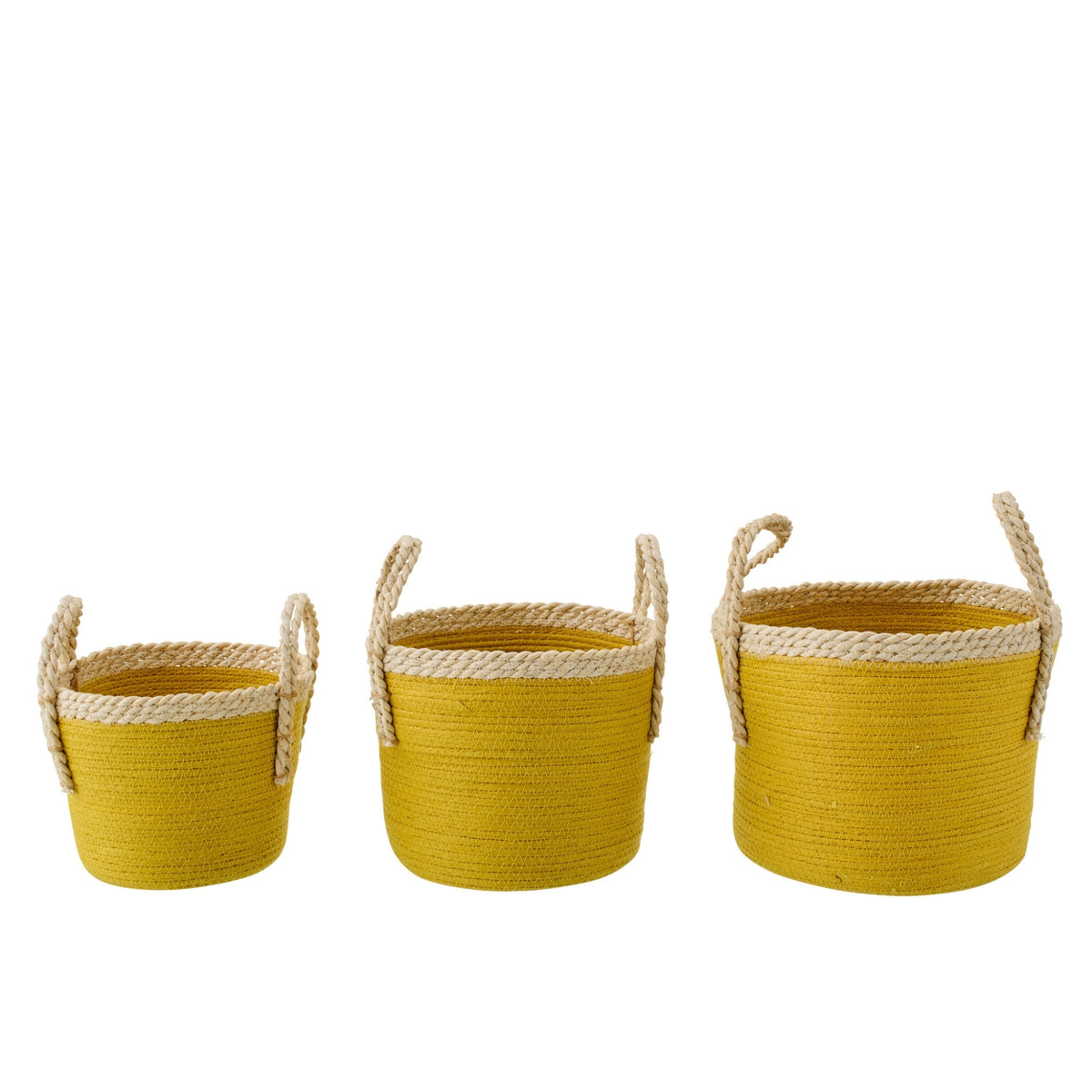 3er-Set Körbe mit Griffen aus Papier Senfgelb/Natur J-Line