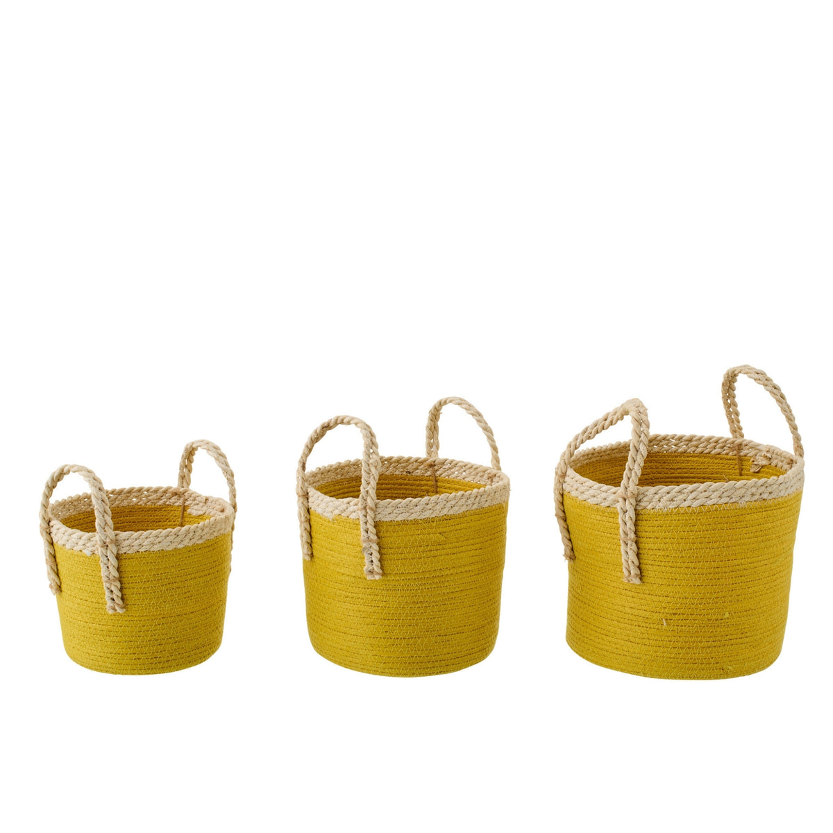 3er-Set Körbe mit Griffen aus Papier Senfgelb/Natur J-Line