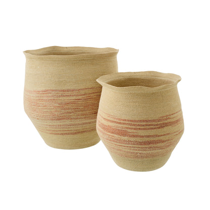 Set Van 2 Mand Gestreept Zeegras Naturel/Donkeroranje J-Line