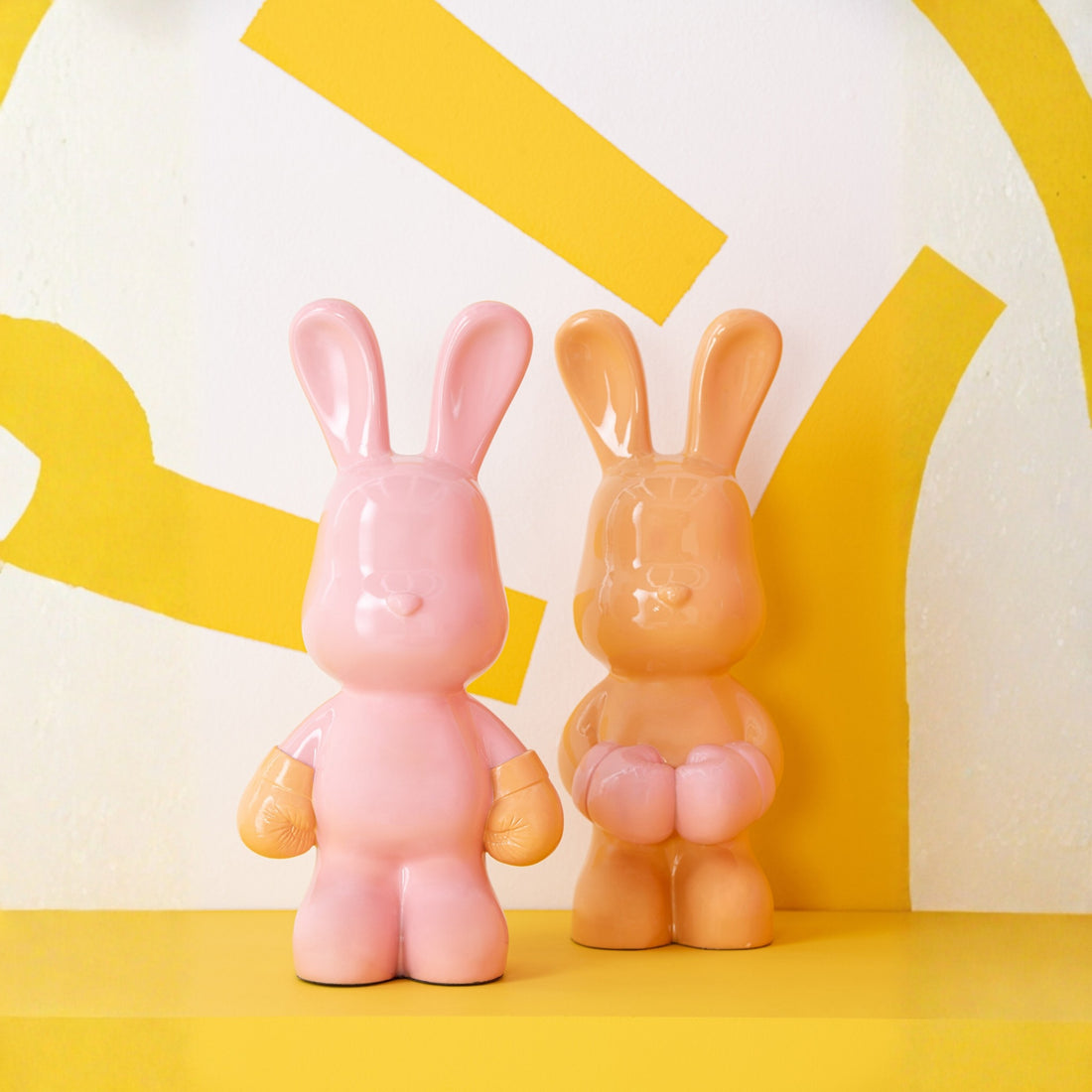 Konijn Ray Boksend Polyresin Lichtroze/Abrikoos Assortiment Van 2 J-Line