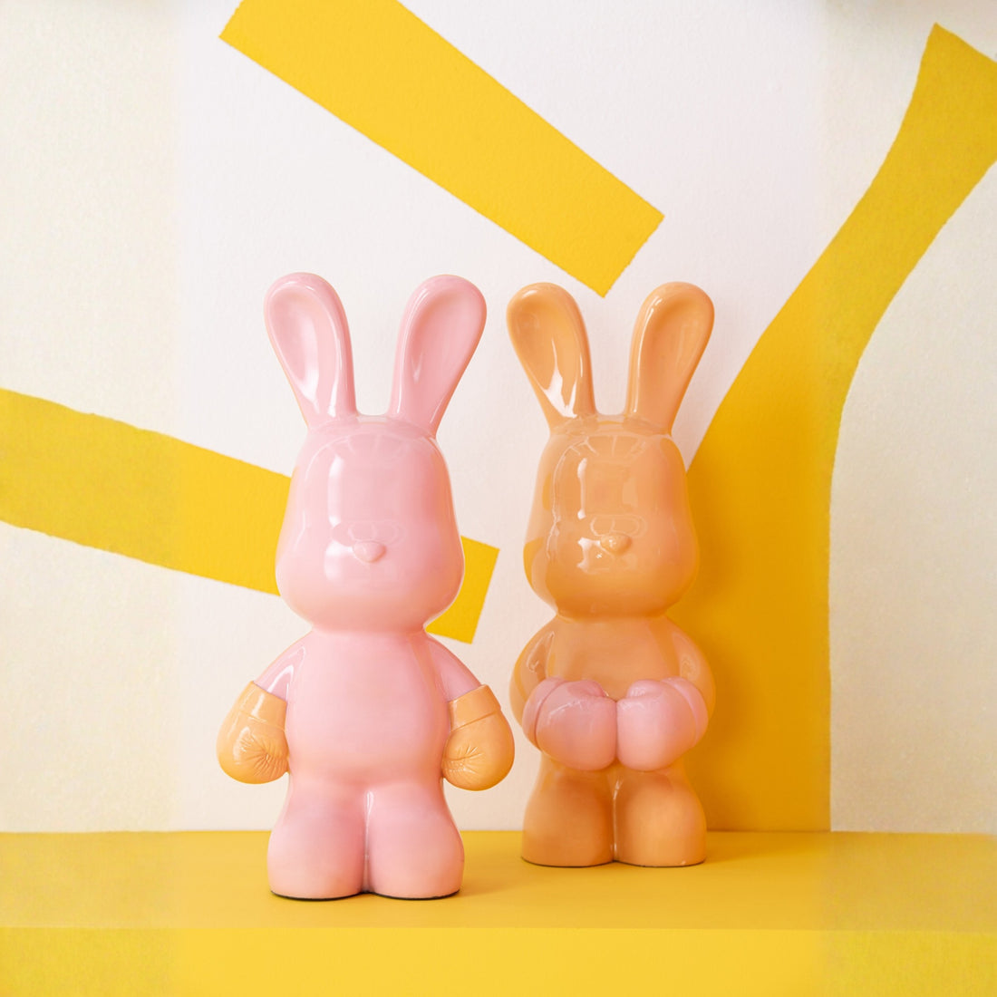 Konijn June Boksend Polyresin Abrikoos/Lichtroze Assortiment Van 2 J-Line