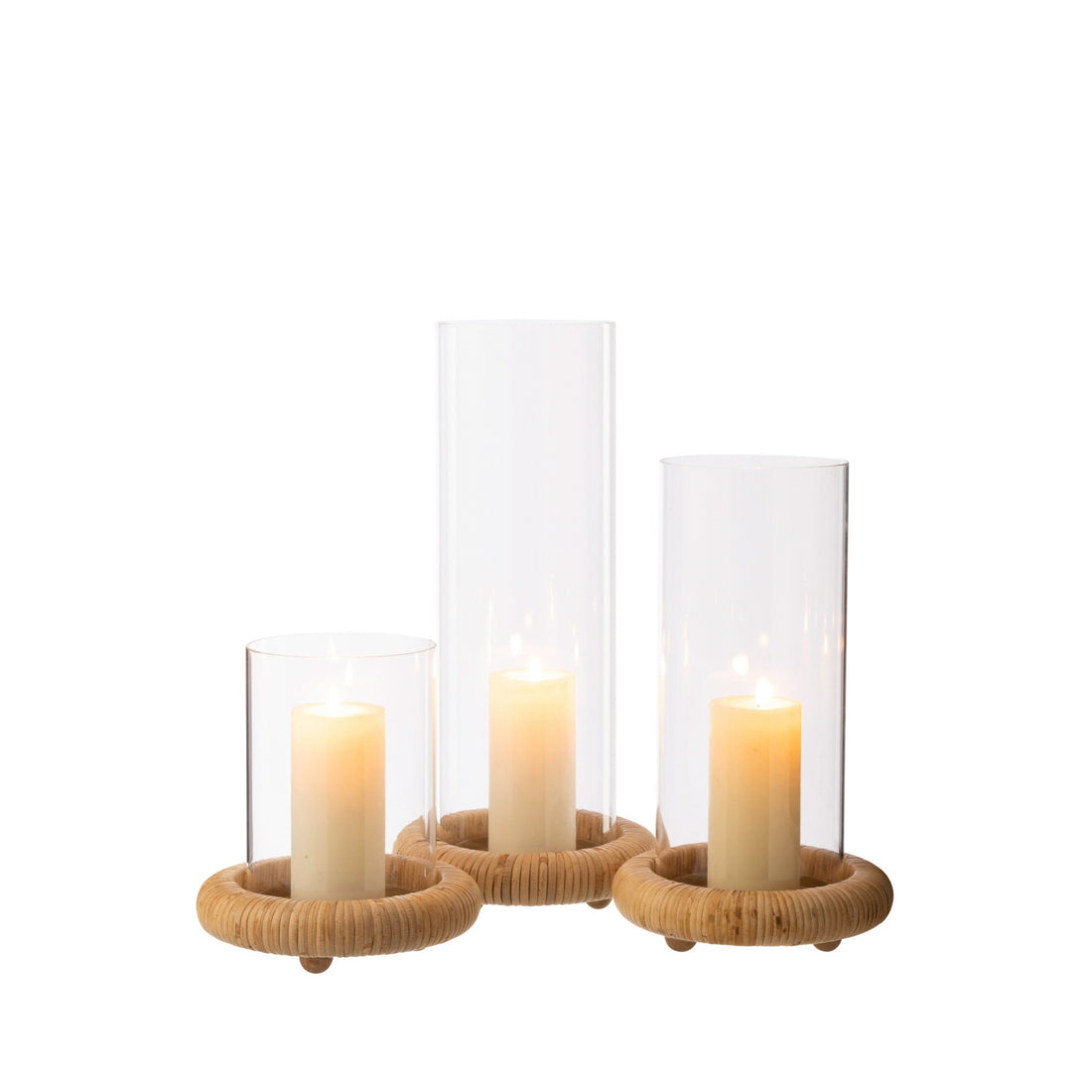 Set Van 3 Kaarshouder Op Voet Rond Glas Naturel J-Line