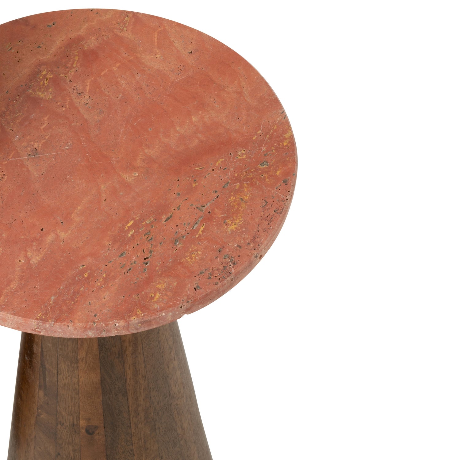 Bijzettafel Rond Marmer - Hout - Terracotta/bruin - Set van 2 J-Line