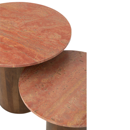 Bijzettafel Rond Marmer Terracotta/Donkerbruin set van 2 J-Line