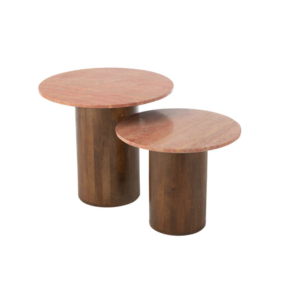 Bijzettafel Rond Marmer Terracotta/Donkerbruin set van 2 J-Line