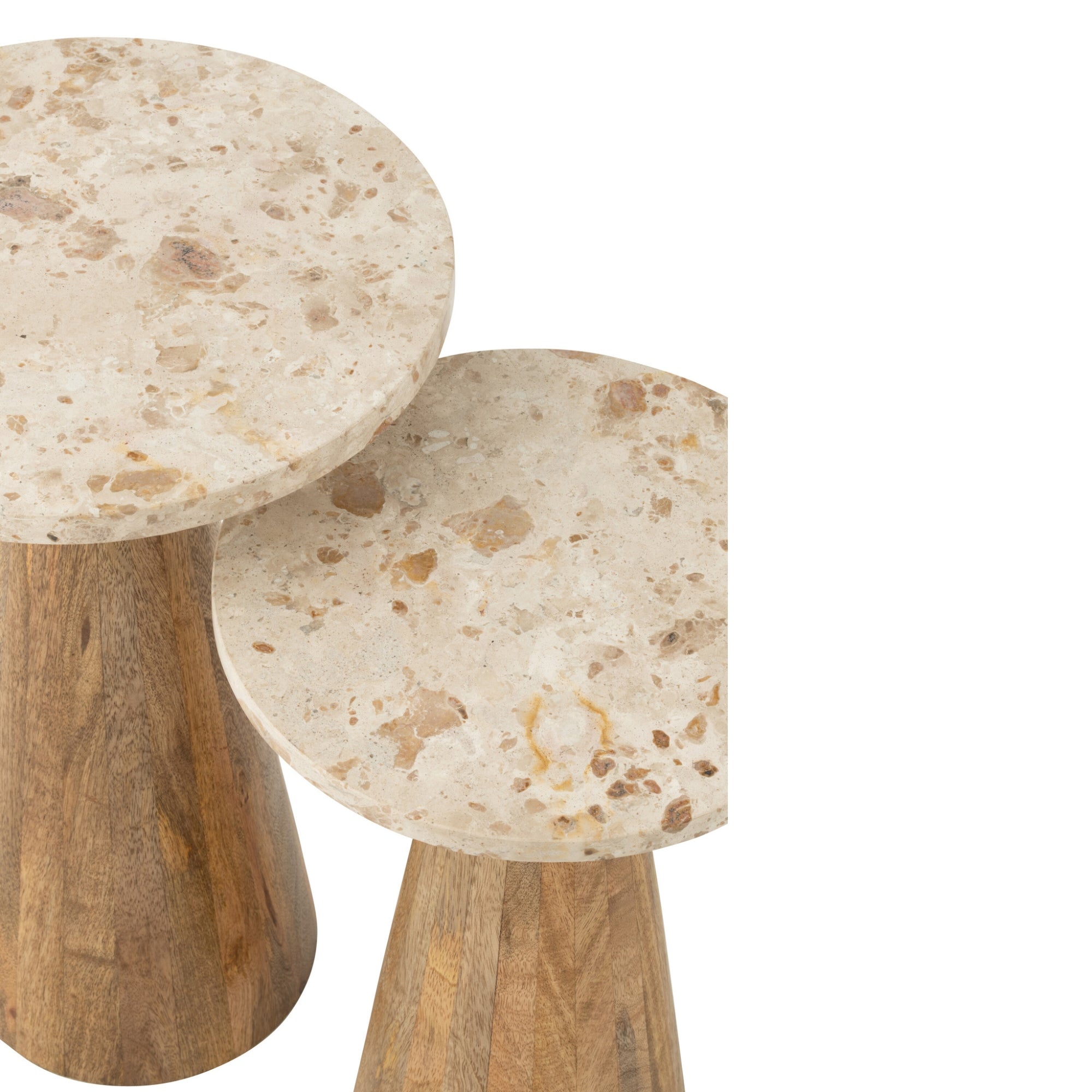 Bijzettafel Rond Marmer - Hout - Beige/Bruin - Set van 2 J-Line