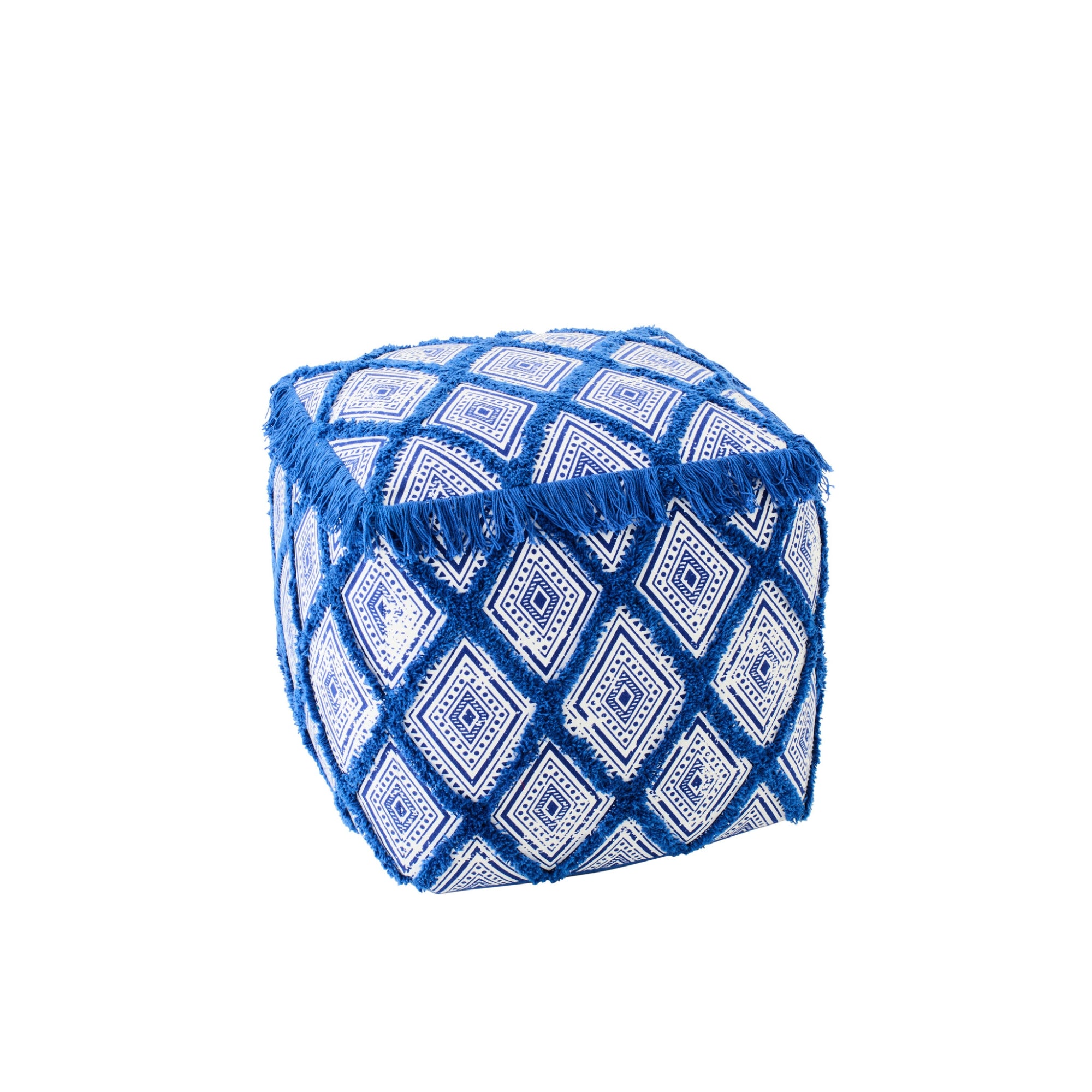 Poef Oosters Patroon Katoen Blauw/Wit J-Line