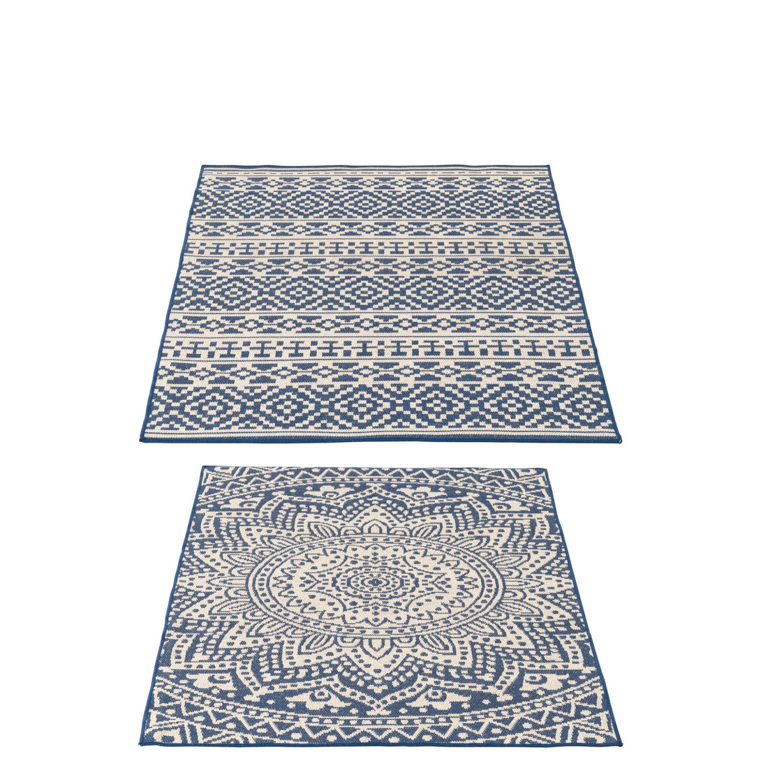 Vloerkleed Buiten Mozaïek Polypropyleen Donkerblauw/Wit Assortiment Van 2 J-Line