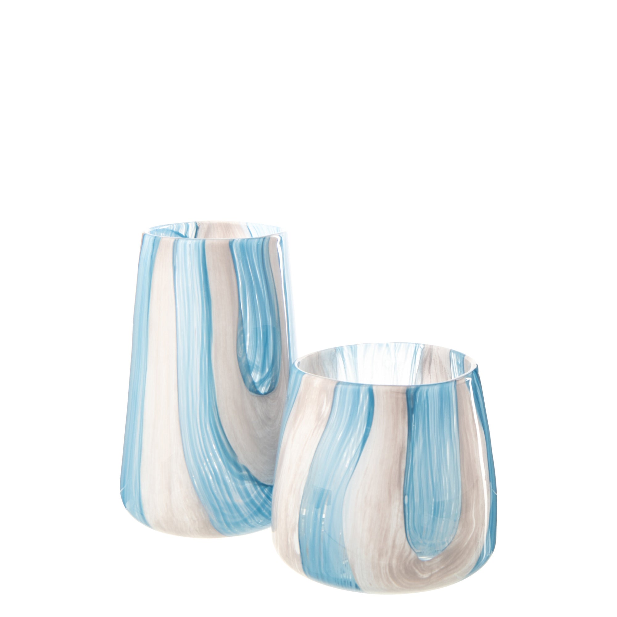 Windlicht Gestreept Glas Azuurblauw/Wit Large J-Line