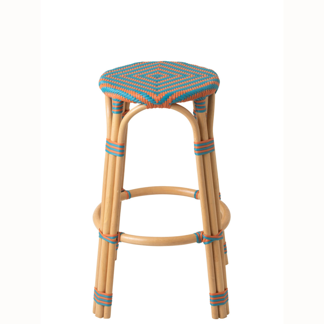 Outdoor Barkruk Geo Rond Rotan Oranje/Turquoise J-Line