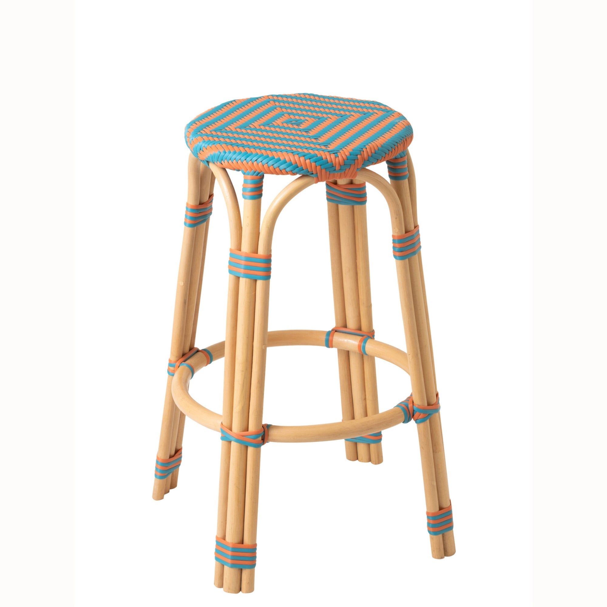 Outdoor Barkruk Geo Rond Rotan Oranje/Turquoise J-Line