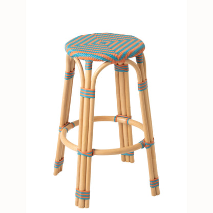 Outdoor Barkruk Geo Rond Rotan Oranje/Turquoise J-Line