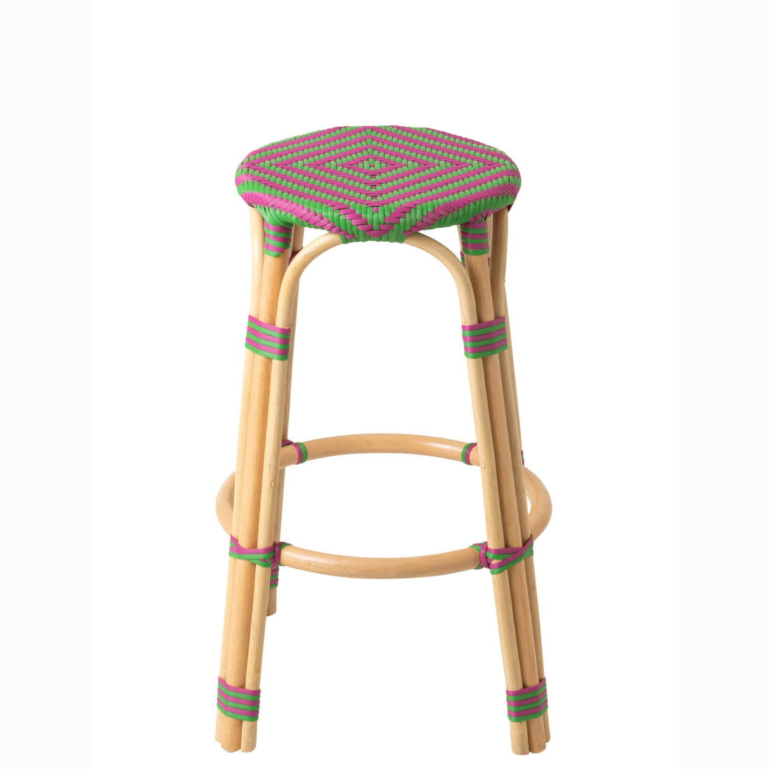 Outdoor Barkruk Geo Rond Rotan Roze/Groen J-Line