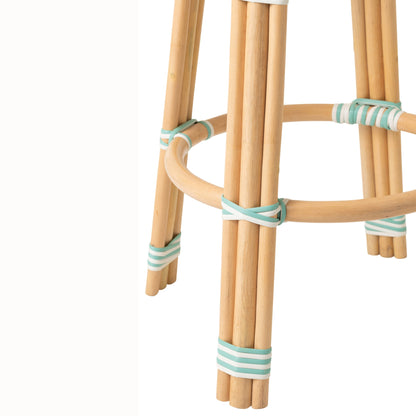 Outdoor Barkruk Geo Rond Rotan Licht Blauw/Wit J-Line