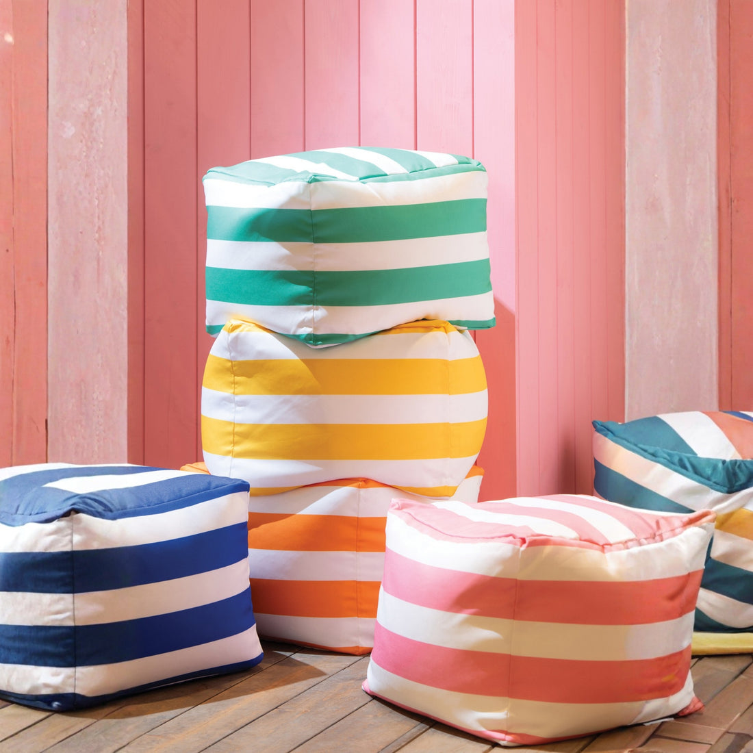 Set Van 3 Poef Gestreept Polyester Meerkleurig J-Line