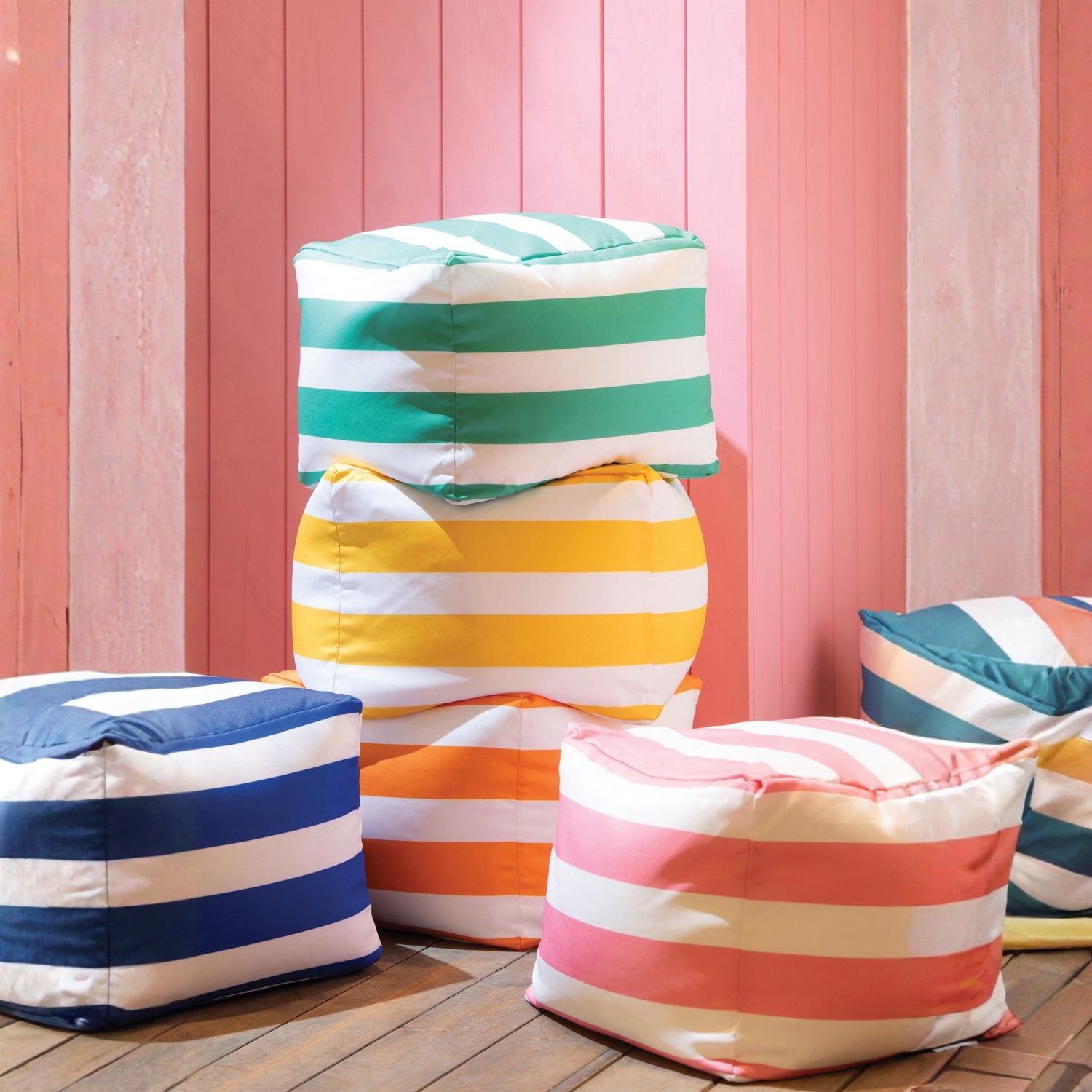 Set Van 3 Poef Gestreept Polyester Meerkleurig J-Line