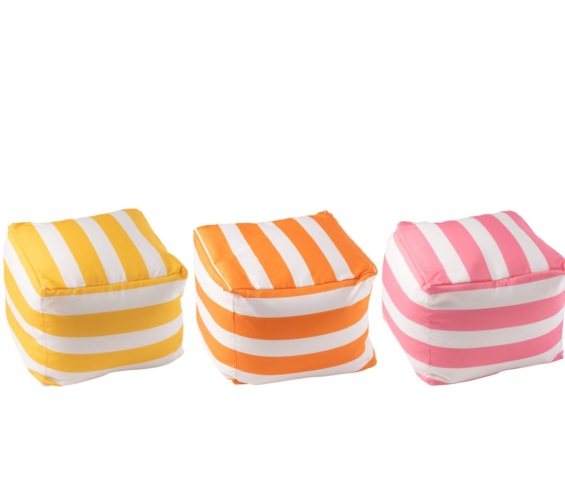 Set Van 3 Poef Gestreept Polyester Meerkleurig J-Line
