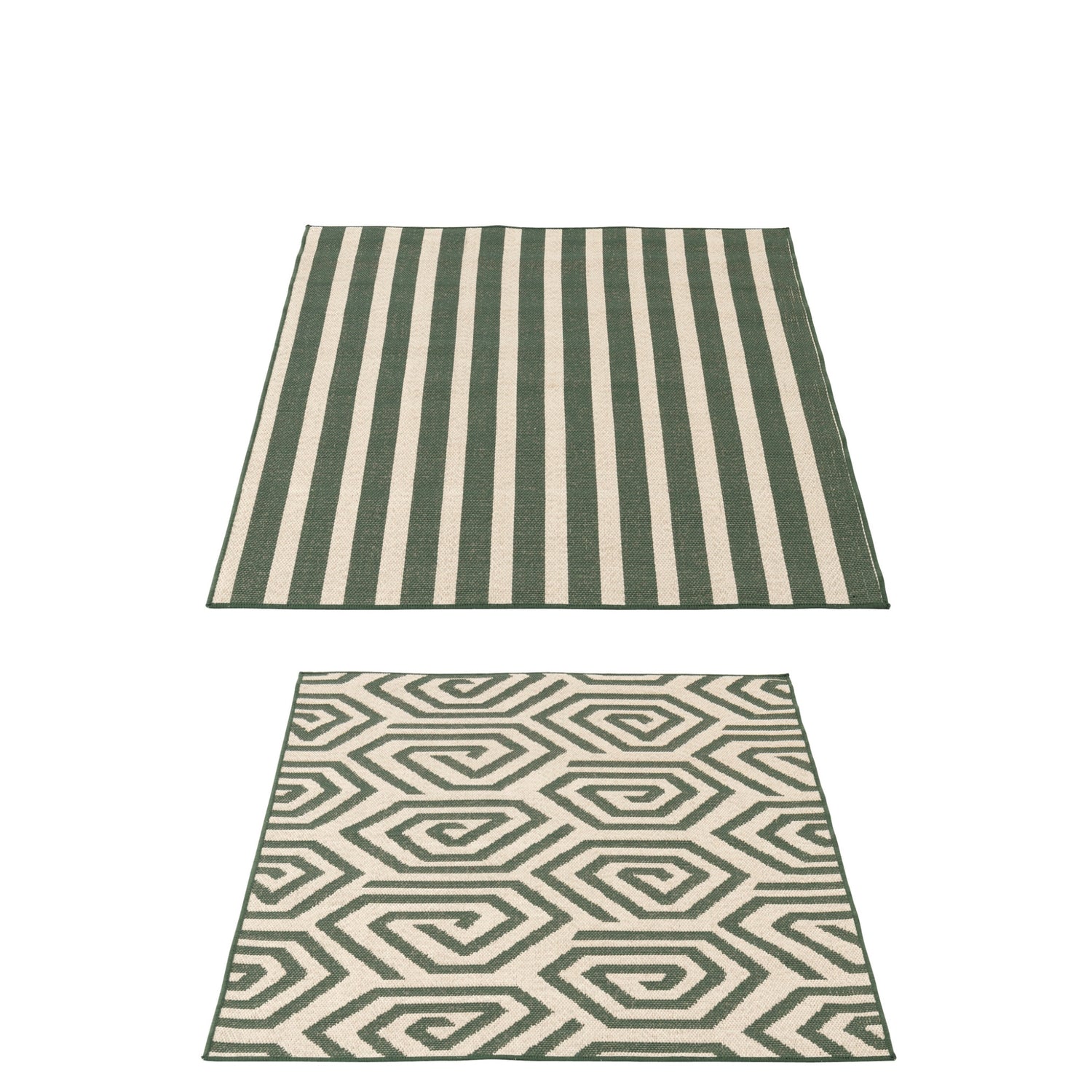 Vloerkleed Buiten Strepen + Spiralen Polypropyleen Donkergroen/Wit Assortiment Van 2